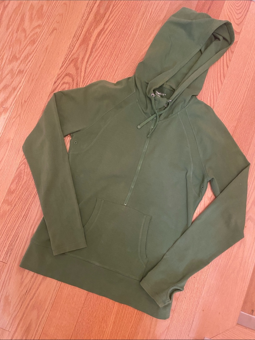 Gap Body Olive Green Half-Zip Hoodie Sweatshirt - Women; Size M